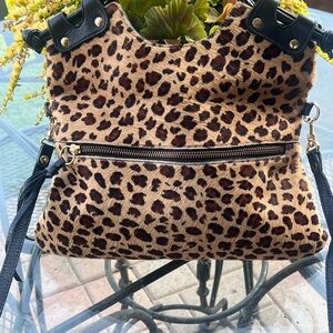 Luciana Verde Brown and Black Leopard Print Leather Shoulder Bag